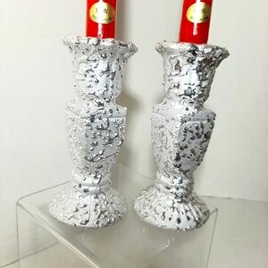 Elegant Silver Drip Ceramic Candle Holders. Sold as a set.